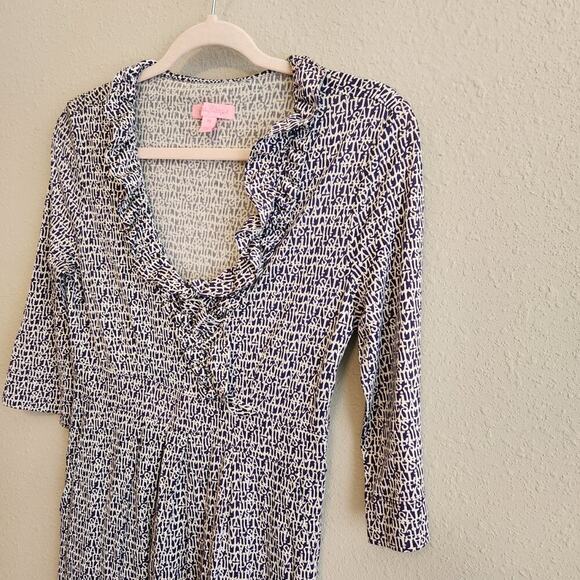Lilly‎ Pulitzer Blaney Dress Ruffle Trim Navy Size XS - Picture 12 of 13